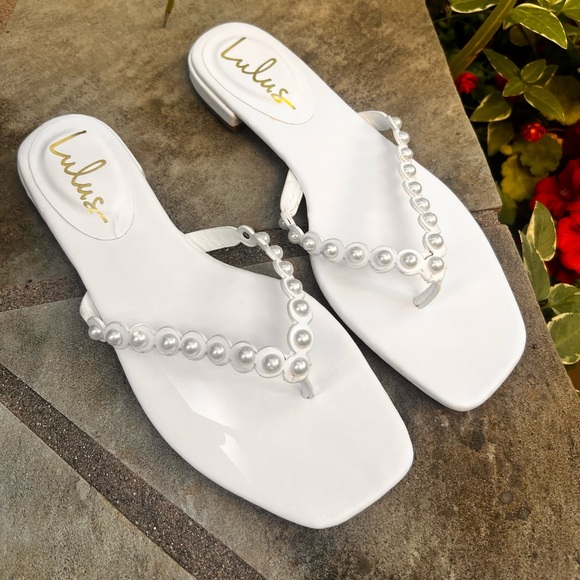 Lulus Shoes - Lulus Saysa White Pearl Thong Sandals